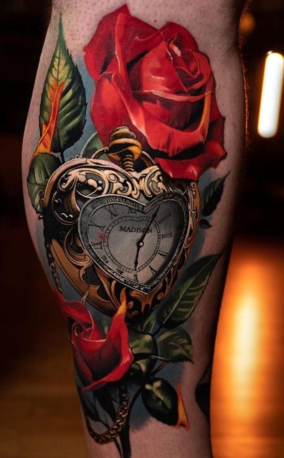 red rose on calf