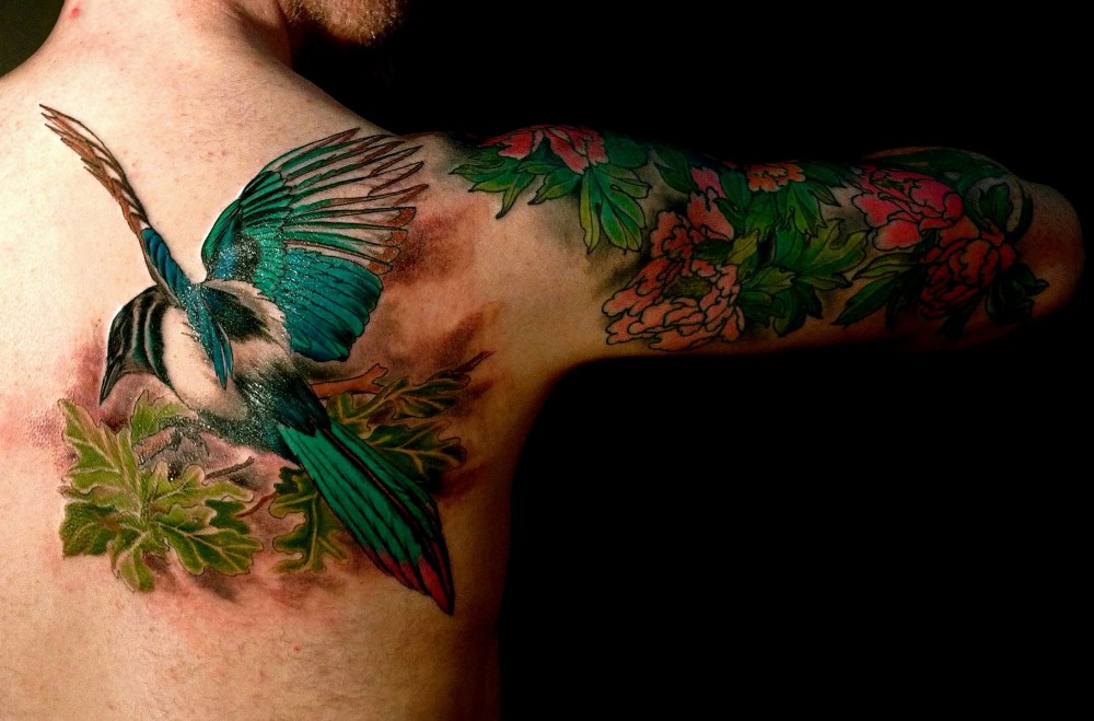tattoo flowers and birds