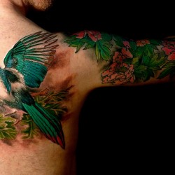tattoo flowers and birds
