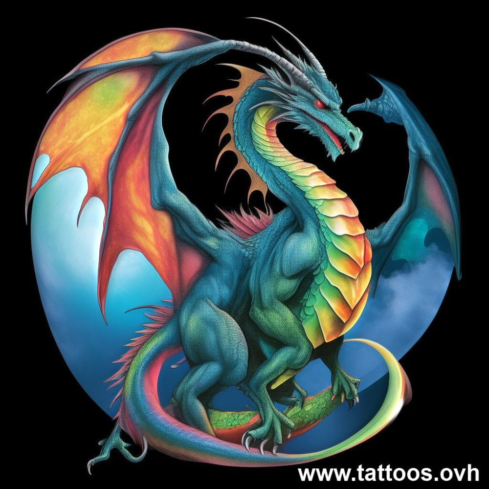 Color tattoo moon and dragon design
