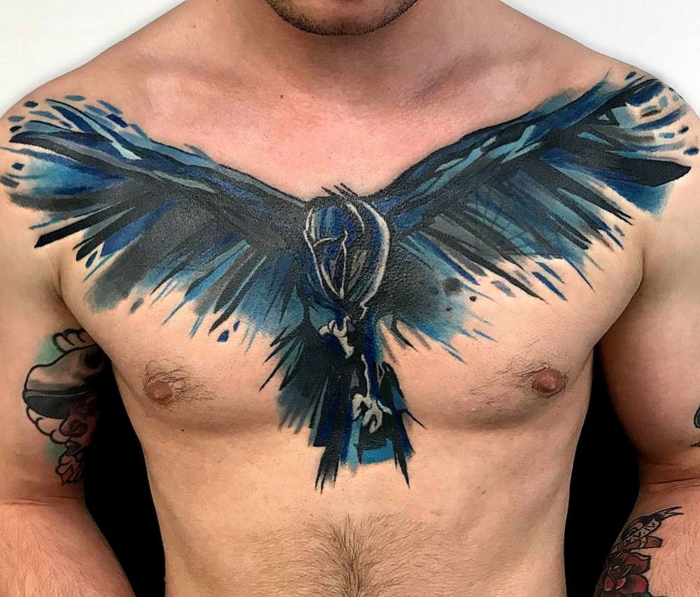 nice raven tattoo on chest