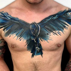 nice raven tattoo on chest