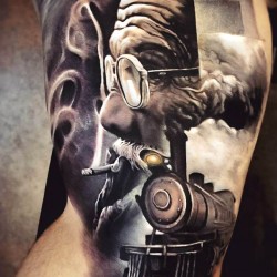 smoking man and train tattoo by arlo dicristina ph