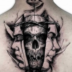 skull twin face tattoo