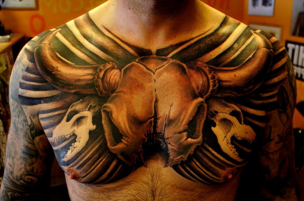bull skull on chest