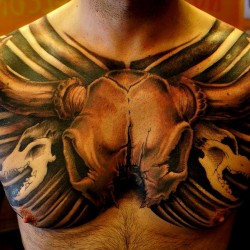 bull skull on chest