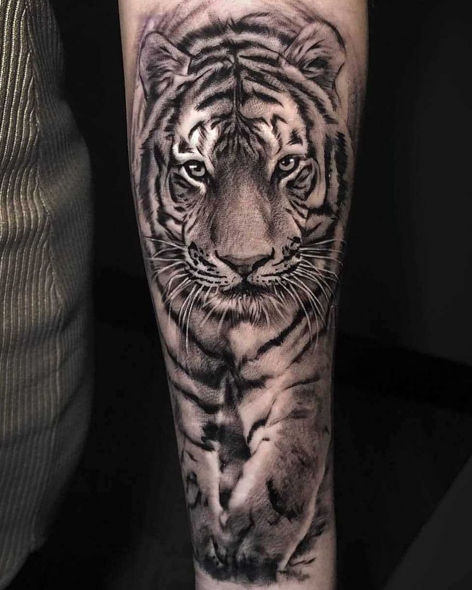 white tattoo realistic tiger