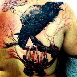 crow tattoo on chest