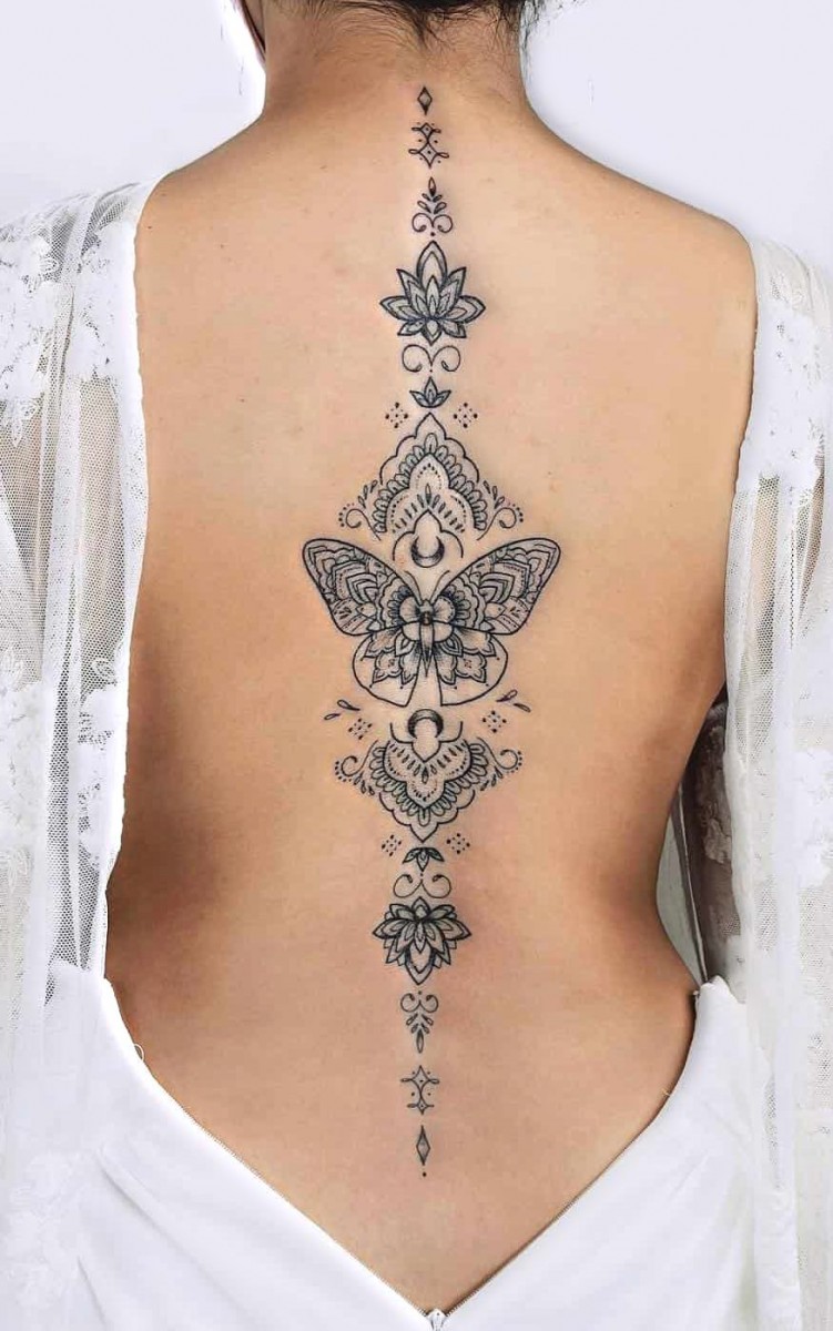 Henna Style Spine Tattoo