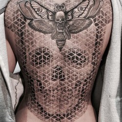 moth skull tattoo on back