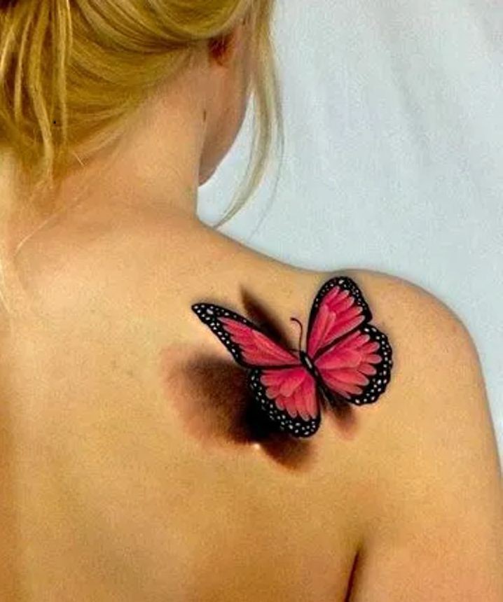 3D Butterfly Tattoo on back shoulder