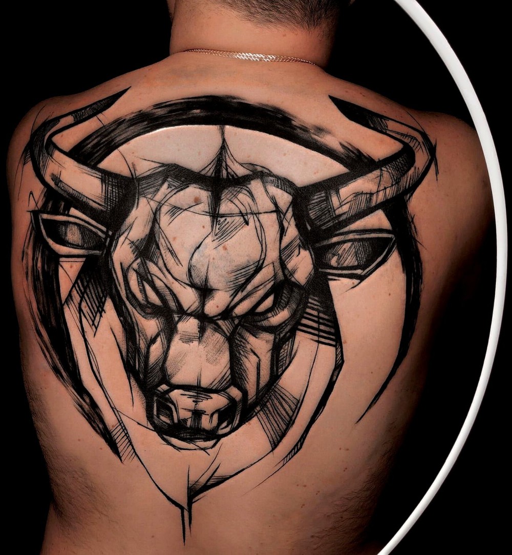 bull tattoo on back