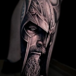 Viking tattooed on the calf