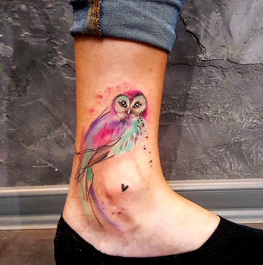 cute watercolor owl tattoo viraltattoo