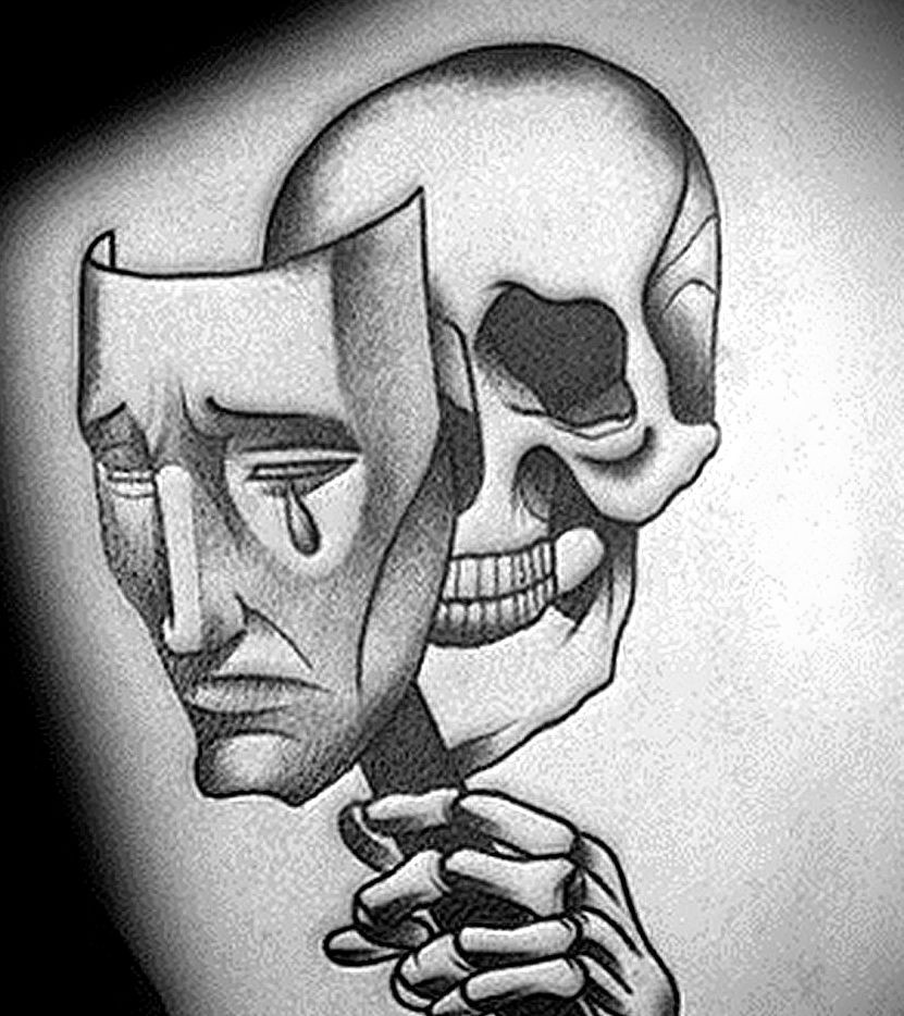photo tattoo theater masks sketch