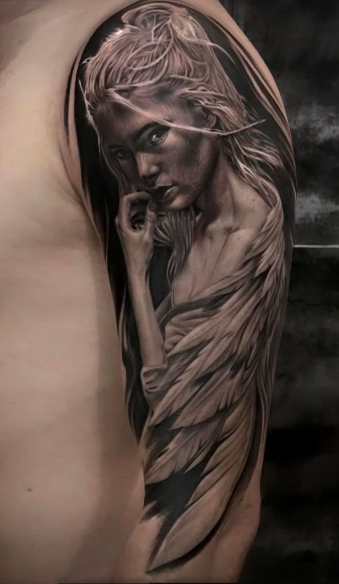 angel girl shoulder tattoo