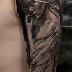 angel girl shoulder tattoo