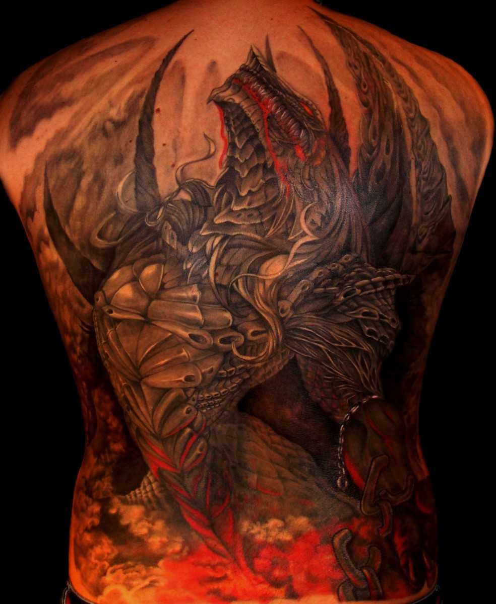 large color back tattoo dragon