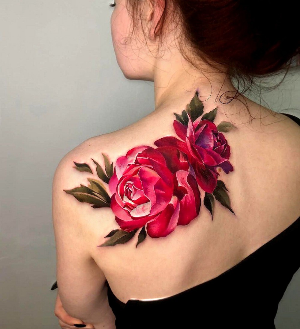 peonie tattoo for girl on back
