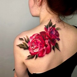 peonie tattoo for girl on back