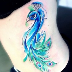 watercolor peacock tattoo