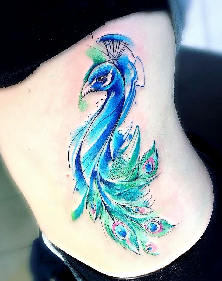 watercolor peacock tattoo