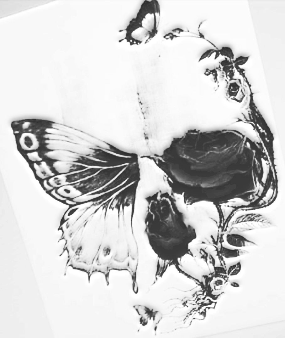rose and skull butterfly drawing