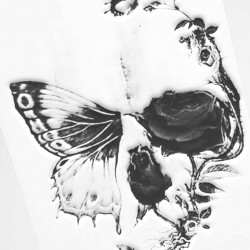 rose and skull butterfly drawing