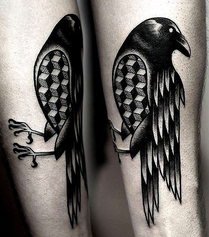 bird with 3d cubes tattoo by kamil czapiga encre t