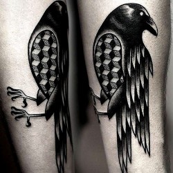 bird with 3d cubes tattoo by kamil czapiga encre t