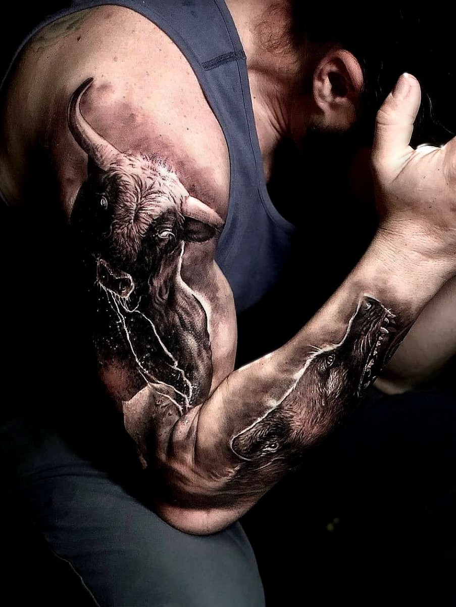 only best tattoos bull on shoulder