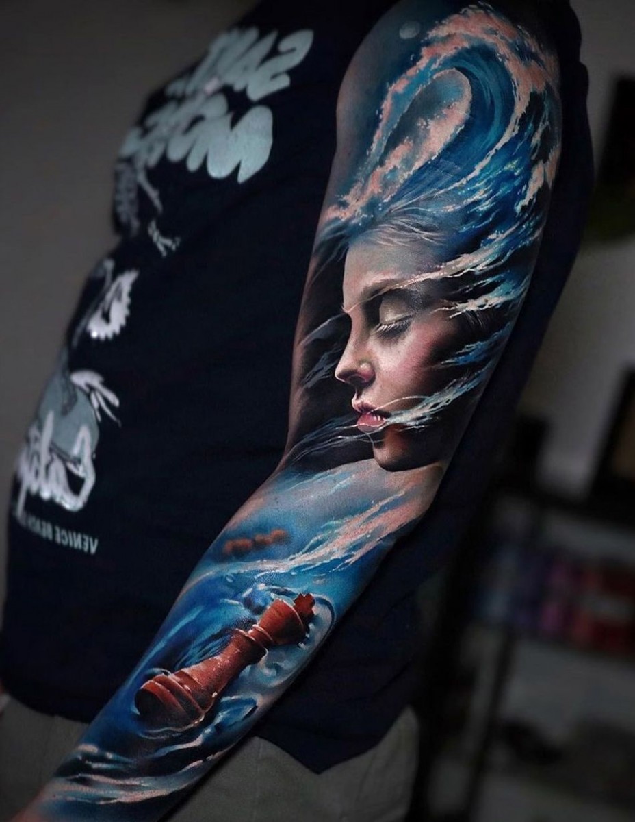 Chess piece wave tattoo