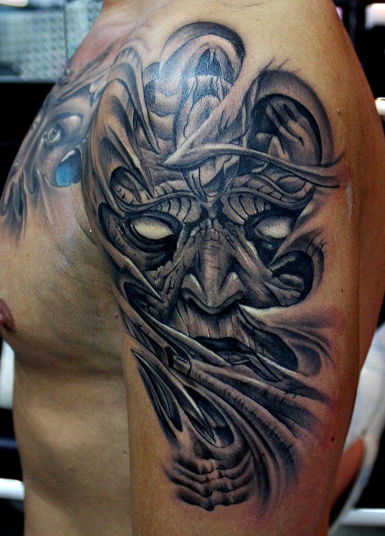 demon shoulder tattoos half sleeve