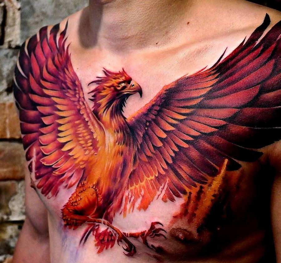 phoenix chest tattoo