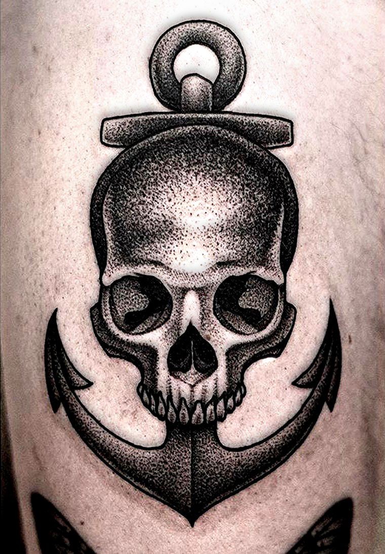 skull on anchor nice tatoos