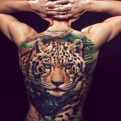 leopard back tattoo realistic piece