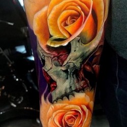 yellow roses and skull