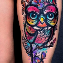colorful owl tattoo by vika kiwitattoo owl tatt