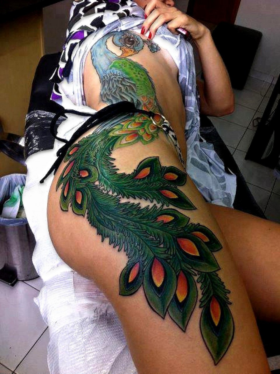 peacock hip tattoo