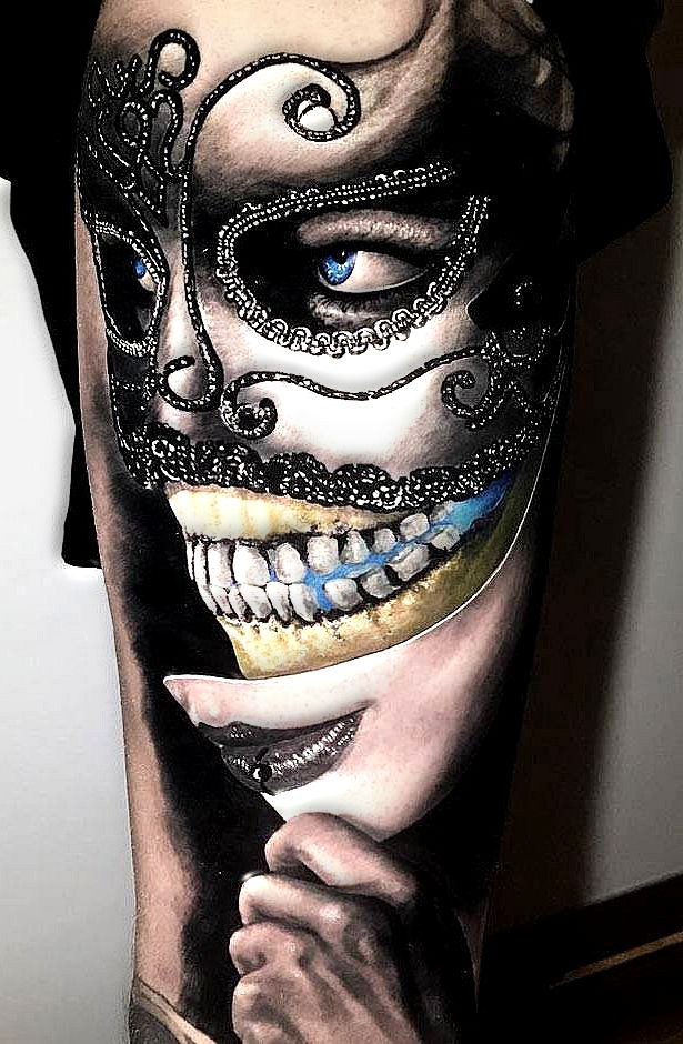 mask tattoo by chris showstoppr