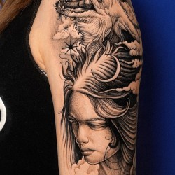 wolf and girl face