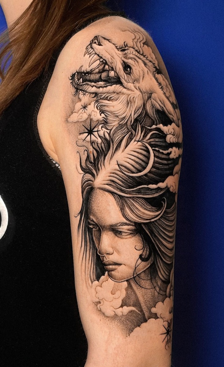 wolf and girl face