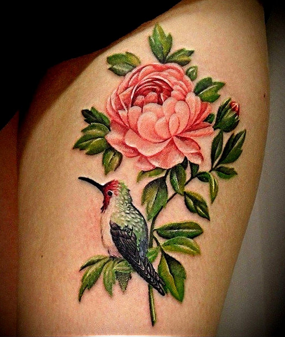 beautiful tattoo peonie and bird