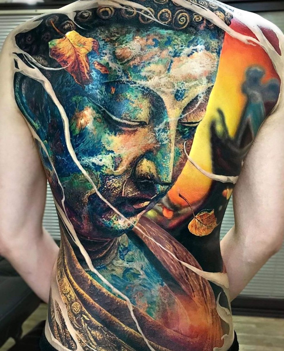 Epic buddha tattoo back piece by Pham Hoai Thu