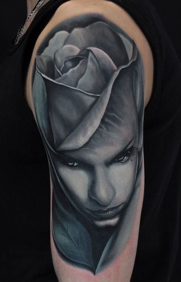 rose arm face tattoo for women