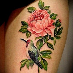 beautiful tattoo peonie and bird