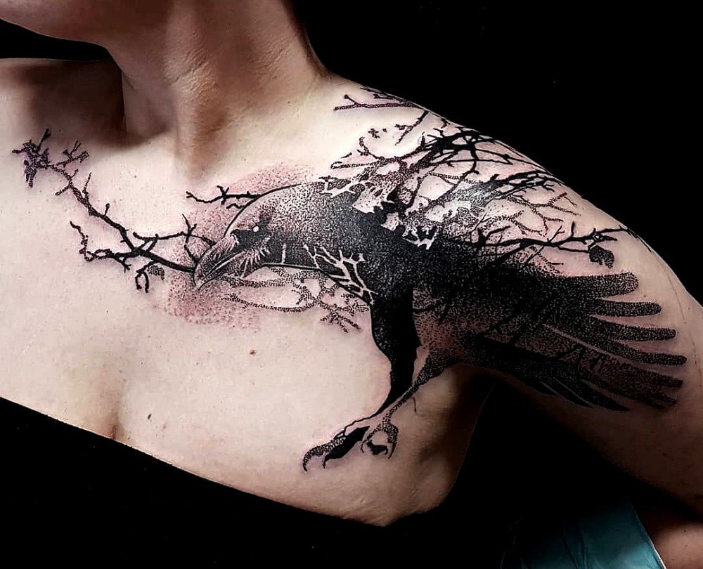 crow tattoo by katarzyna krutak
