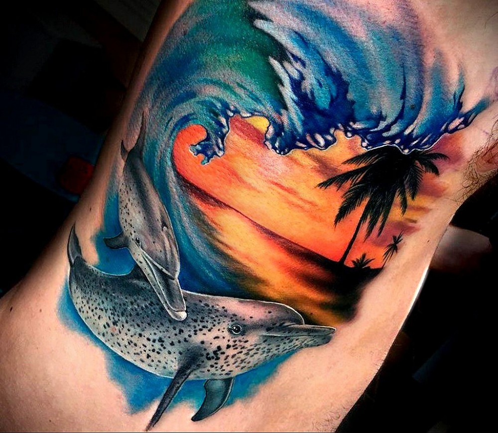 dolphin tattoo photo wave