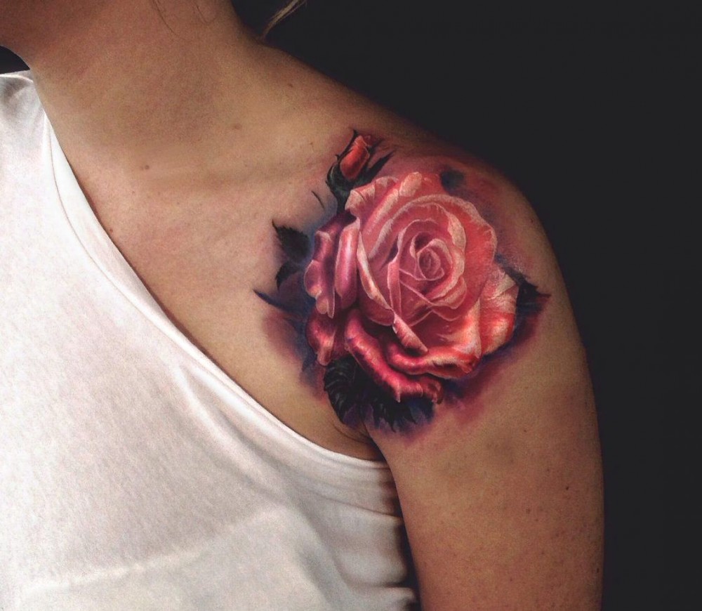 red rose tattoo for girl on shoulder