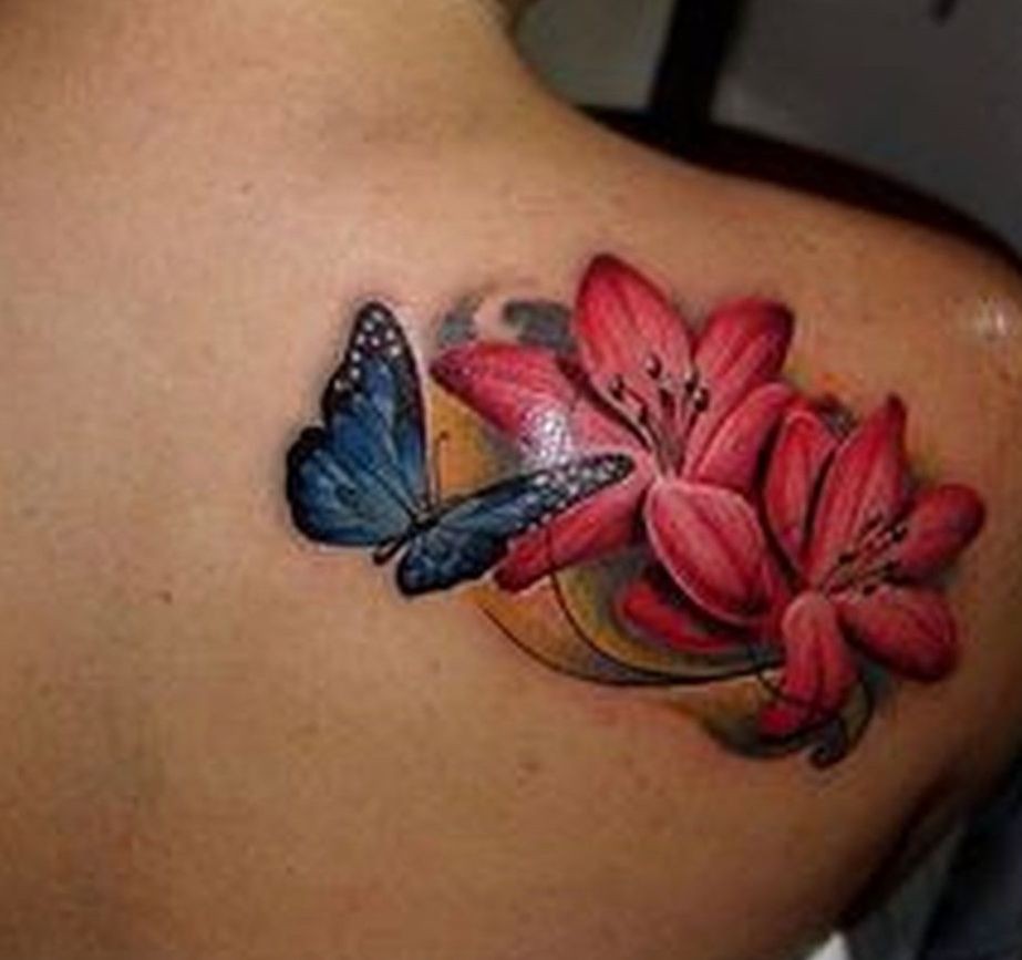 flower butterfly shoulder tattoos half sleeve ta